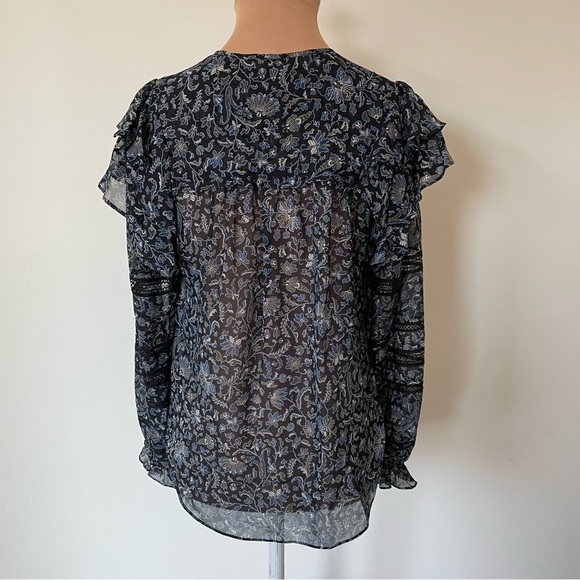 Veronica Beard Penny Floral-Print Black Multi Silk-Chiffon Habotai Blouse EUC 0 - Picture 6 of 12